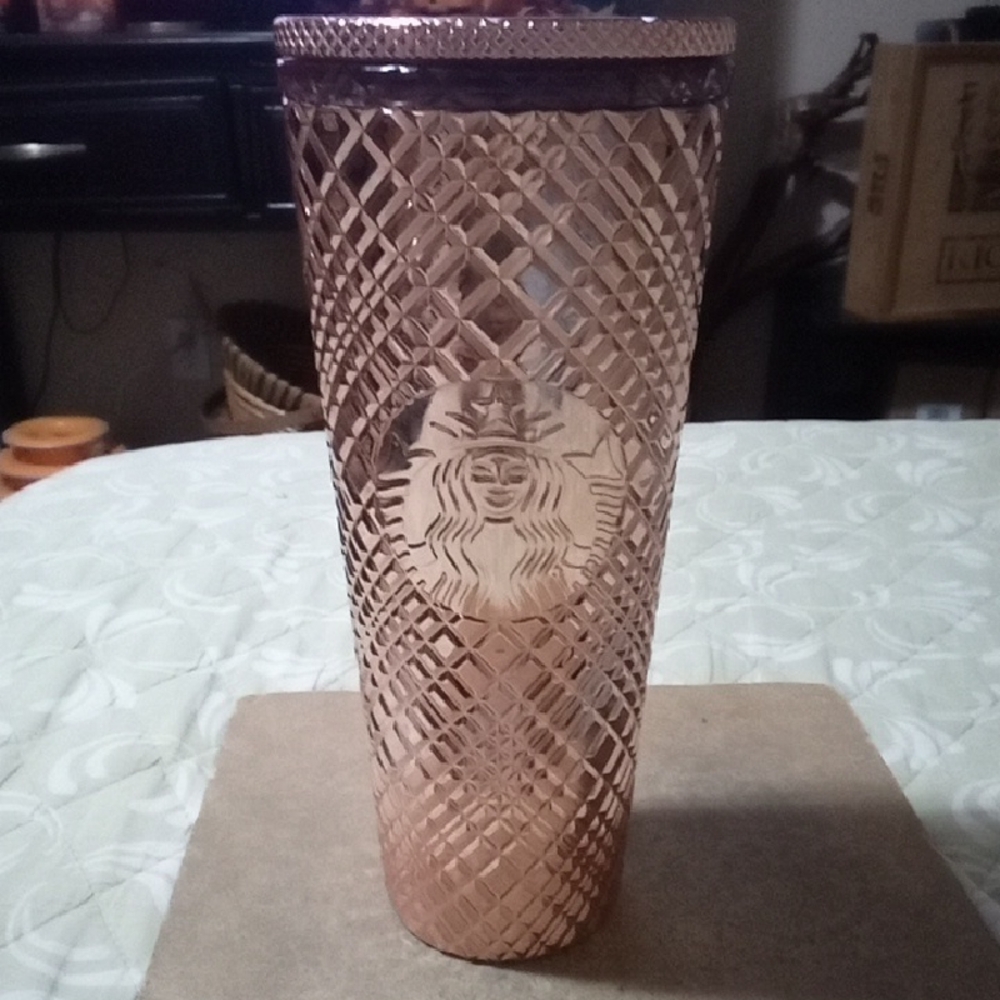 Starbucks Holiday Rose Gold Winter Holiday Jeweled Textured Cold Cup 24 oz.